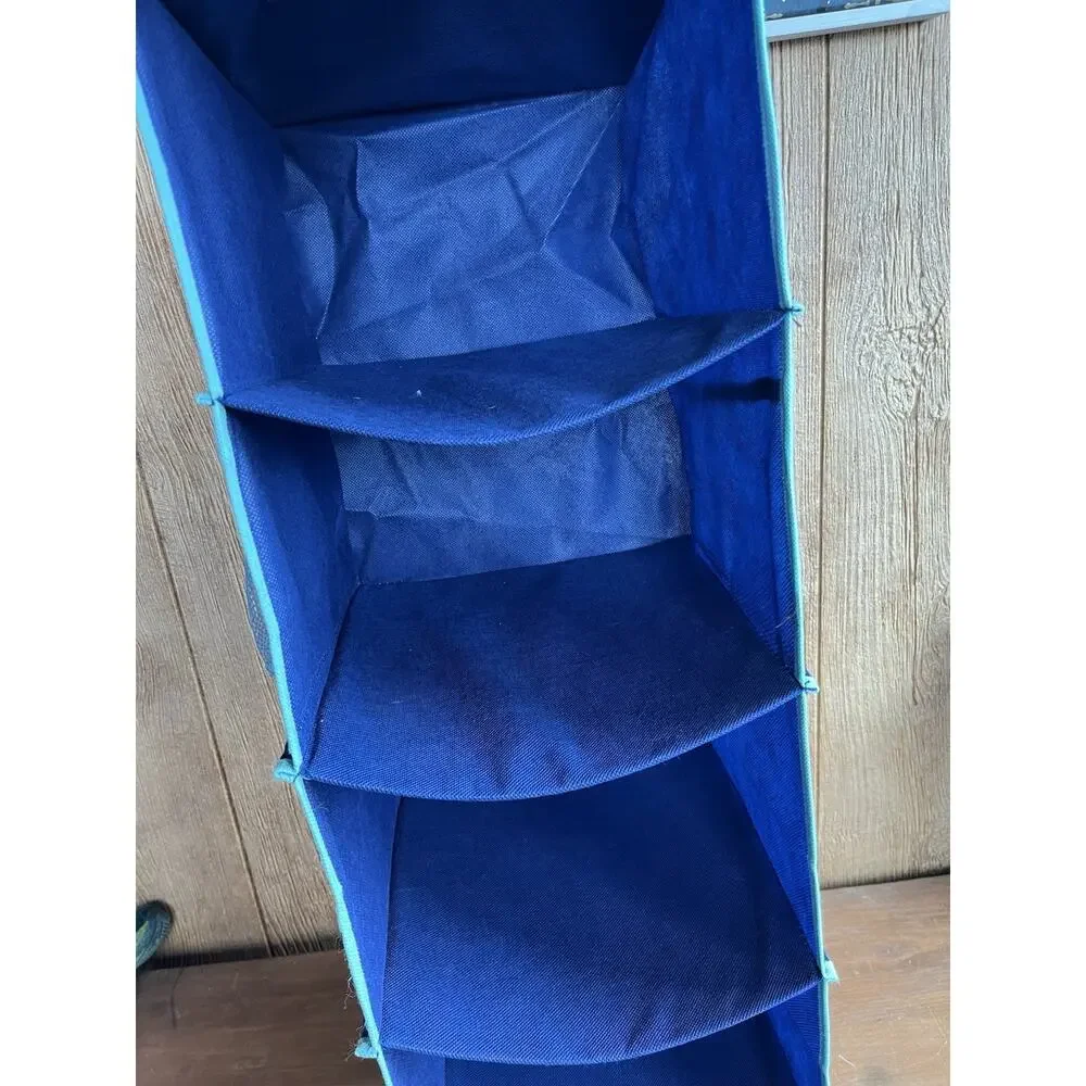 Blue Solid Fabric Hanging Closet Shelf Organizer, 6 Shelf Foldable